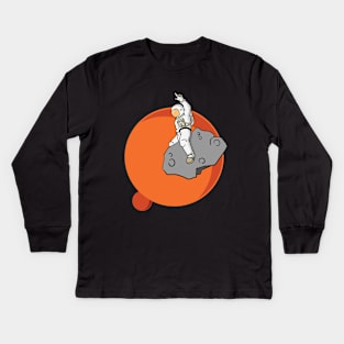 Astronaut Riding an Asteroid Kids Long Sleeve T-Shirt